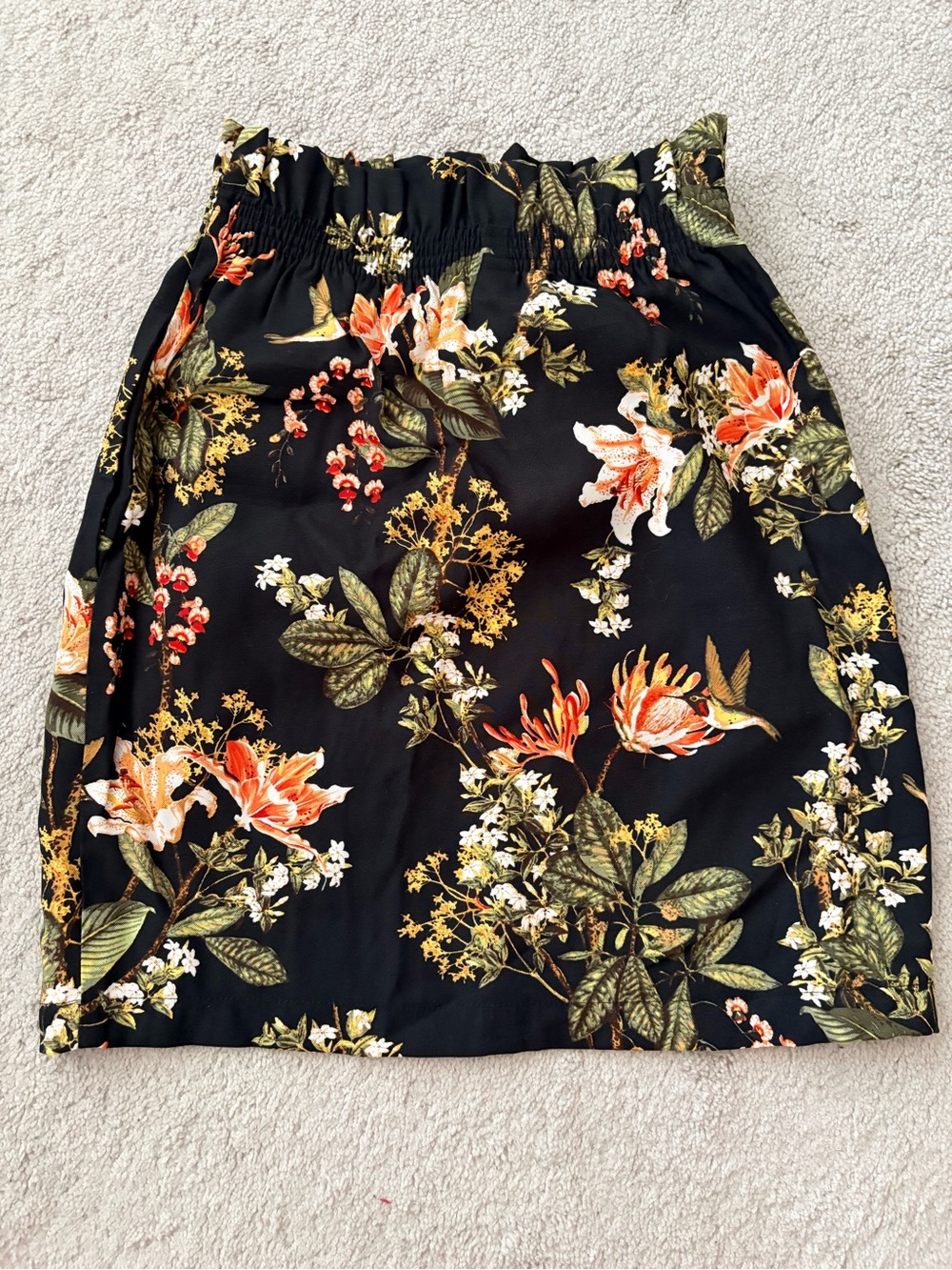 H&M Black Floral Mini Skirt with Orange and Green Print